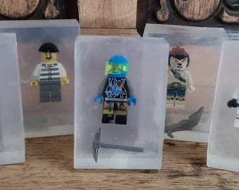 2 Bars of soap with Lego mini figure inside -  Hand crafted SLS free Glycerine soap