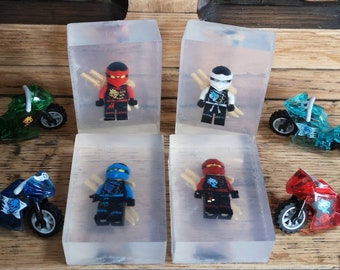 Hand crafted SLS free Glycerin soap with Ninjago figure & motorbike