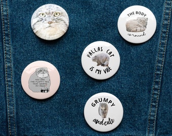 Pallas Cat / Manul Cat / Set of pin buttons
