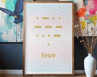 Morse Code Wall Art Love, Transgender Pride Poster, Minimalist Trans Flag Digital Download, Pastel Room Decor, LGBT Printable, Pride Gift