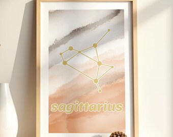 Sagittarius Zodiac Constellation Print, Astrology Wall Art, Sagittarius Horoscope Gift, Watercolor Aesthetic Poster, Minimalist Star Map