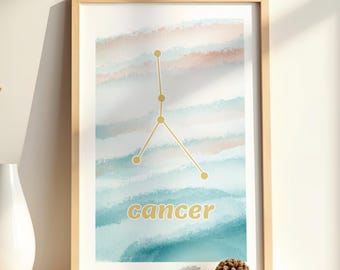 Cancer Zodiac Art Print, Cancer Sign Poster Physical & Digital, Watercolor Astrology Wall Art, Horoscope Birthday Gift, Constellation Print
