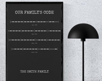 Custom family years print, Personalized birth years poster, Minimalist boho art, Industrial Style Family Code, Digital Download Gift