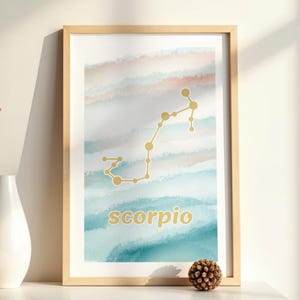 Lámina Constelación Escorpio, Cuadro Horóscopo Zodíaco, Arte Digital Astrología, Póster Minimalista Acuarela, Regalo Cumpleaños