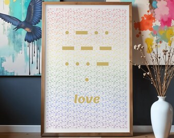 Morse Code Wall Art Love, Gay Pride Poster, Minimalist LGBT Digital Download, Pride Month Decor, Rainbow Printable, Coming Out Gift Pack