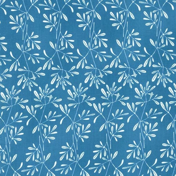 Leaf print DENIM BLUE CoOrdinating fabric ETHERNAL Night Garden Tamara Kate Michael Miller aMadSeamstress Modern Quilting Dressmaking fabric