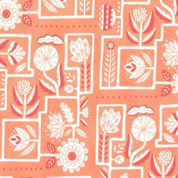LABYRINTH by Tamara Kate for Michael Miller fabrics Night Garden collection a Mad Seamstress CoOrdinating fabric Coral RETRO FLOWER design