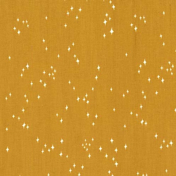 SPARKLE from Michael Millers Night Garden collection Tamara Kate CoOrdinating fabric Mustard yellow mini star CELESTIAL print aMadSeamstress