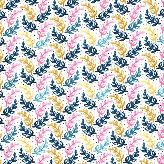 DENIM BLUE white leaf print CoOrdinating fabric for Night Garden for Michael Miller MEANDER by Tamara Kate a Mad Seamstress Modern Quilting