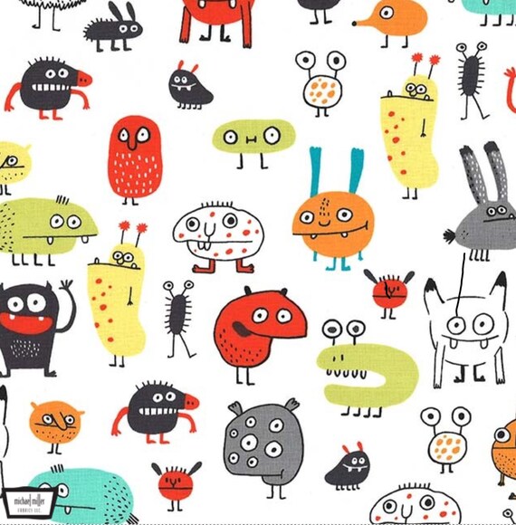 I WANT a MONSTER by Elise Gravel for Michael Miller fabrics Monsters Inc inspired design Halloween fabric a Mad Seamstress Monster fabric