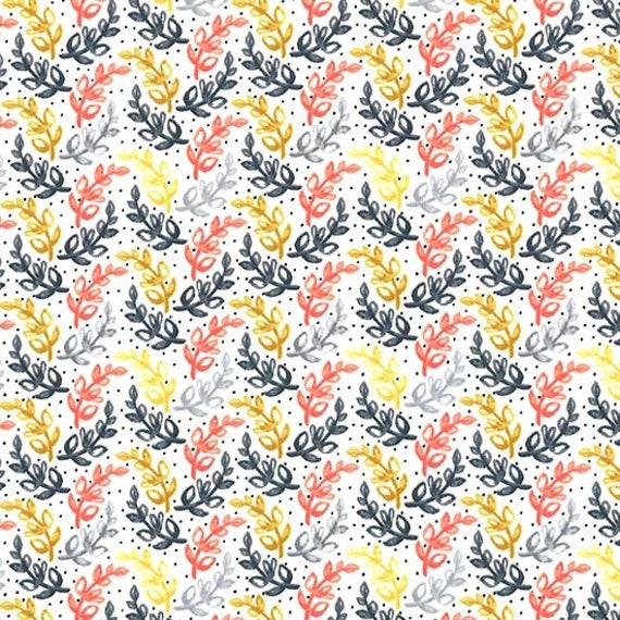 MEANDER by Tamara Kate for Michael Miller fabrics Night Garden collection a Mad Seamstress leaf design coordinating fabric in Mustard Coral
