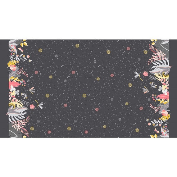 MOONLIT double BORDER print Michael Miller Night Garden border print fabric a Mad Seamstress Black floral cotton dress fabric Tamara Kate