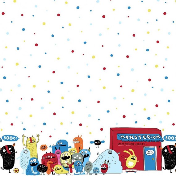 Michael Miller I want a MONSTER fabric by Elise Gravel Monsters Inc inspired design Halloween fabric a Mad Seamstress DOUBLE BORDER fabric