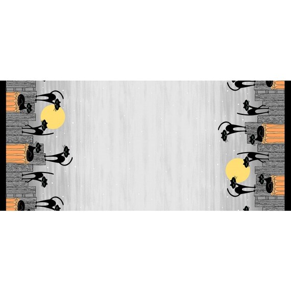 Stray Cat Strut Michael Miller BLACK CATS Halloween fabric a Mad Seamstress Black and orange double border print Bats and Black Cats fabric