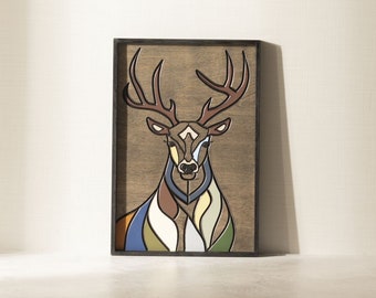 Deer Wood Art, Wood Wall Art, Painting Wood Wall Art, Vertical Wall Art, Wall Decor, Wood Wall Hanging, Housewarming Gift, Office Decor