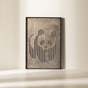 Panda Wood Wall Decor, Panda Art Interior Housewarming Gift Wooden Decore Rustic Line