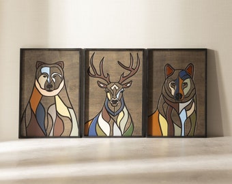 Deer, Wolf, Bear Wooden Wall art, Wood 3d Wall Art, Deer Bear Wolf, Vertical Wall Art, Discounted Product, Wall Hanging, Housewarming Gift