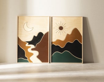 Selene | Wall Art, Modern Wood Wall Art, Sun and Moon Wall Decor, Desert Wall Art, Wood Wall Art, Wood Wall Hanging, Housewarming Gift