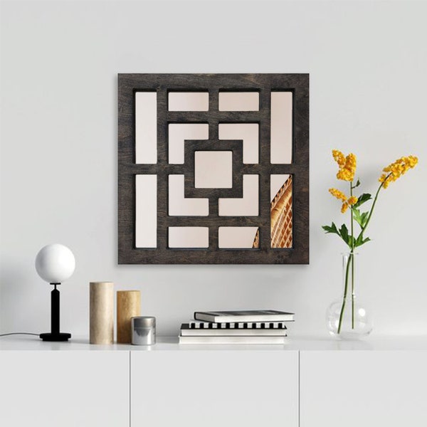 Zaria | Wooden Mirror, Wall Mirror,  Geometric Mirror, Wood Mirror, Framed Mirror, Bathroom Decor, Entryway Decor, Minimalist, Free Shipping