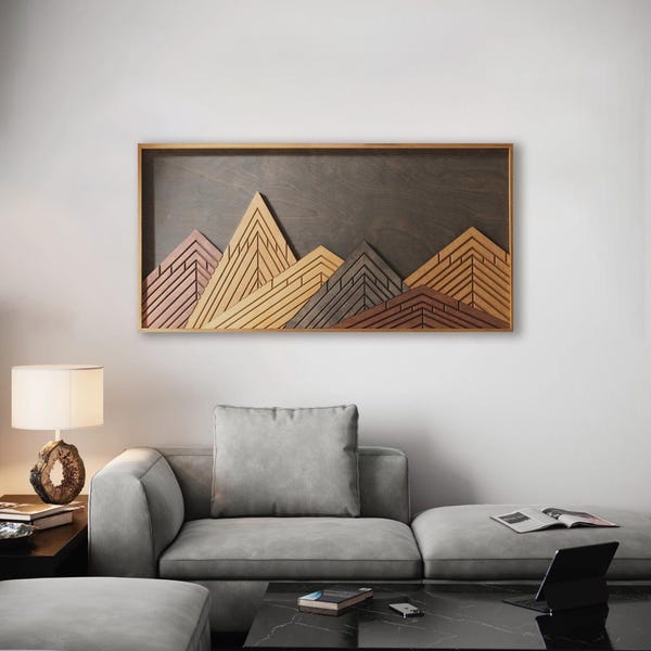 Mountain Wood Wall Art, Handmade Wall Decor, Housewarming Gift, Housewarming Wall Gift, Rustic Wall Art, Lodge Decor