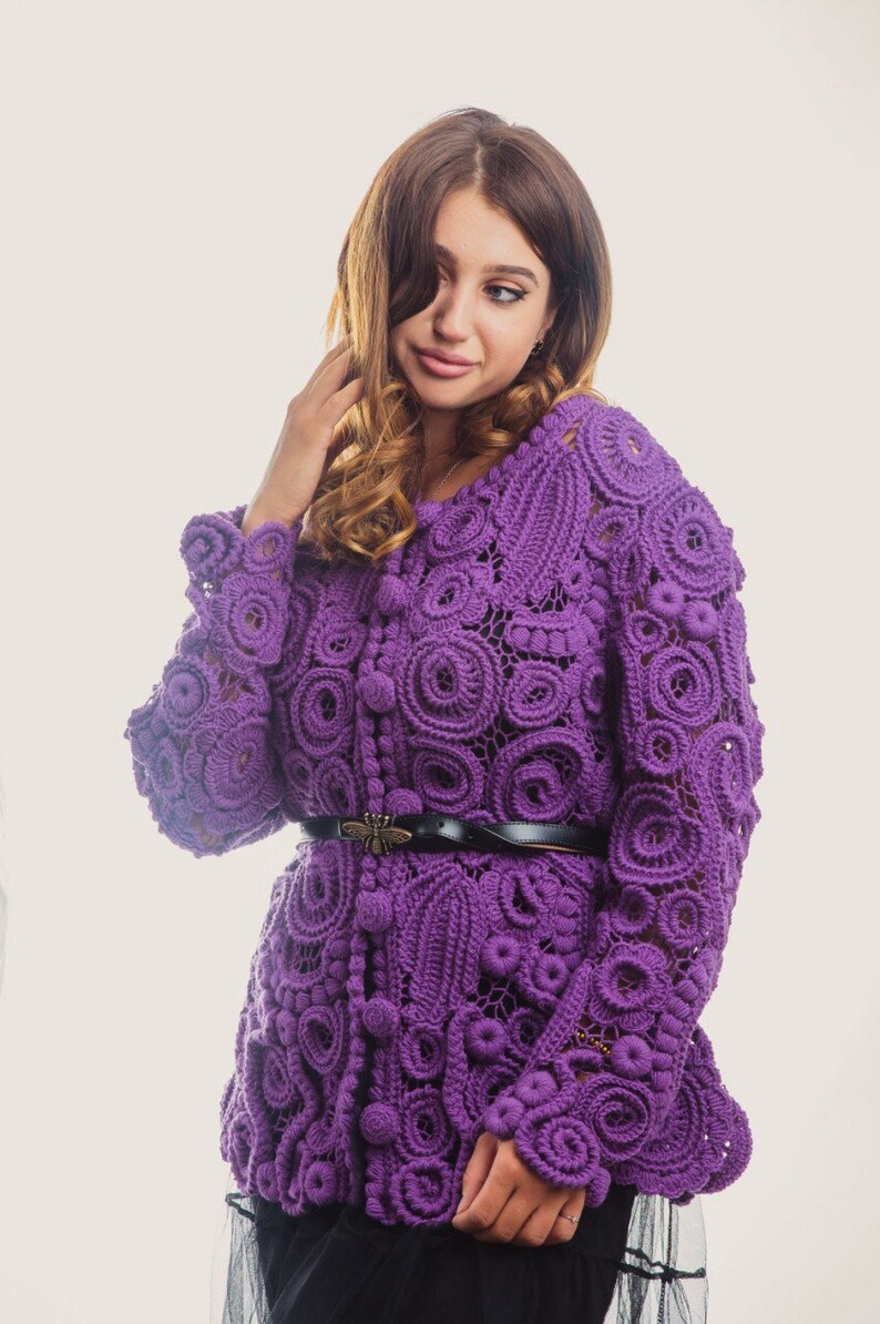 Jacket crochet women crochet sweater purple Etsy