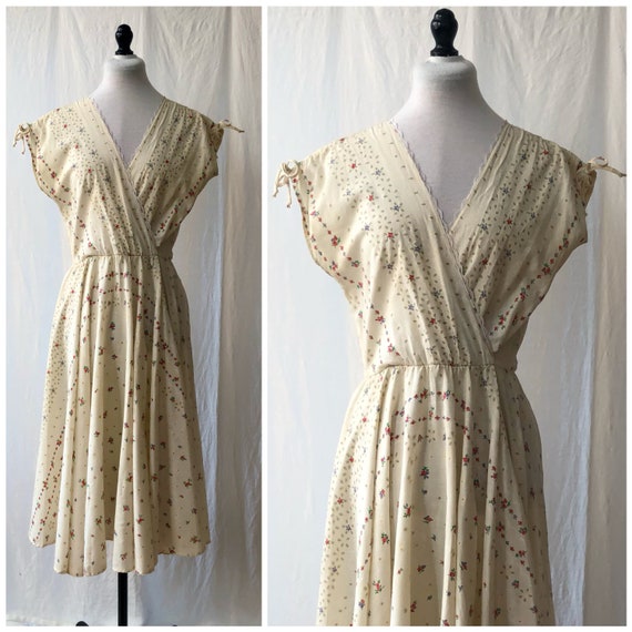 Vintage 70s Floral Cotton Dress S - image 1