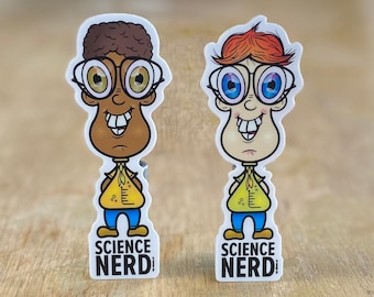 Smiling Super Science Nerd - Excited Cartoon Brainiac Sticker