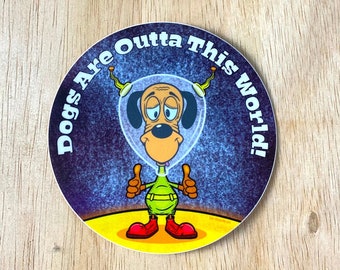 Funny Cartoon Hound Dog Astronaut Sticker with Thumbs Up
