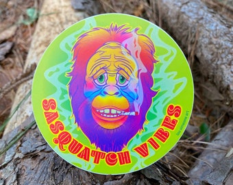 Weed Smoking Bigfoot Sticker 4" (10.16cm) | Hang Loose Chill Sasquatch Vibes | Hide and Seek Champion | Sci-Fi | Marijuana Stoner Decal