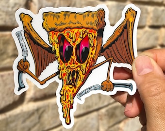 Pizza Sticker Horror Sticker Scary Halloween Sticker Slasher Sticker Goth Decor Weird Art Food Art Sticker for Laptop Wotter Bottle Sticker