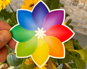 4" Die-Cut Color Wheel Flower Sticker | Rainbow Floral Decal | Laptop, Water Bottle, Planner