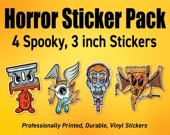 Stickers From The Crypt: Horror Pack (Evil Razor, Bloody Zombie, Spooky Eye, Pizza Slasher)