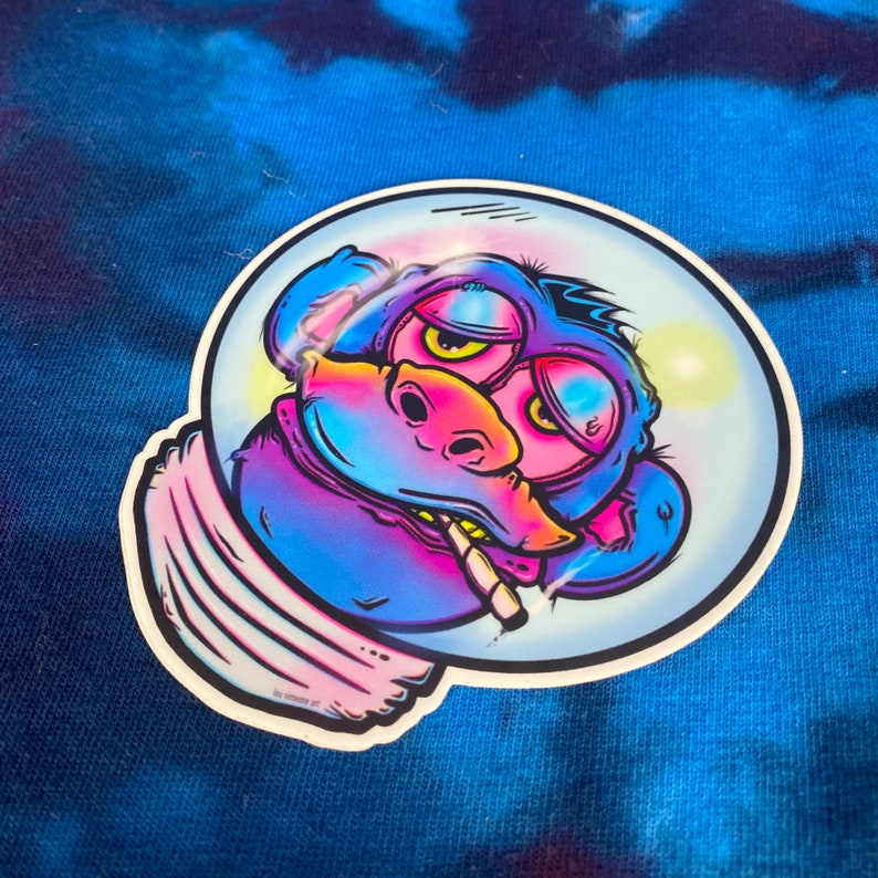 Trippy Space Chimp Smokes Blunt Stoner Monkey Sticker image 7