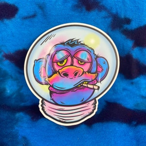 Trippy Space Chimp Smokes Blunt Stoner Monkey Sticker Without Lettering