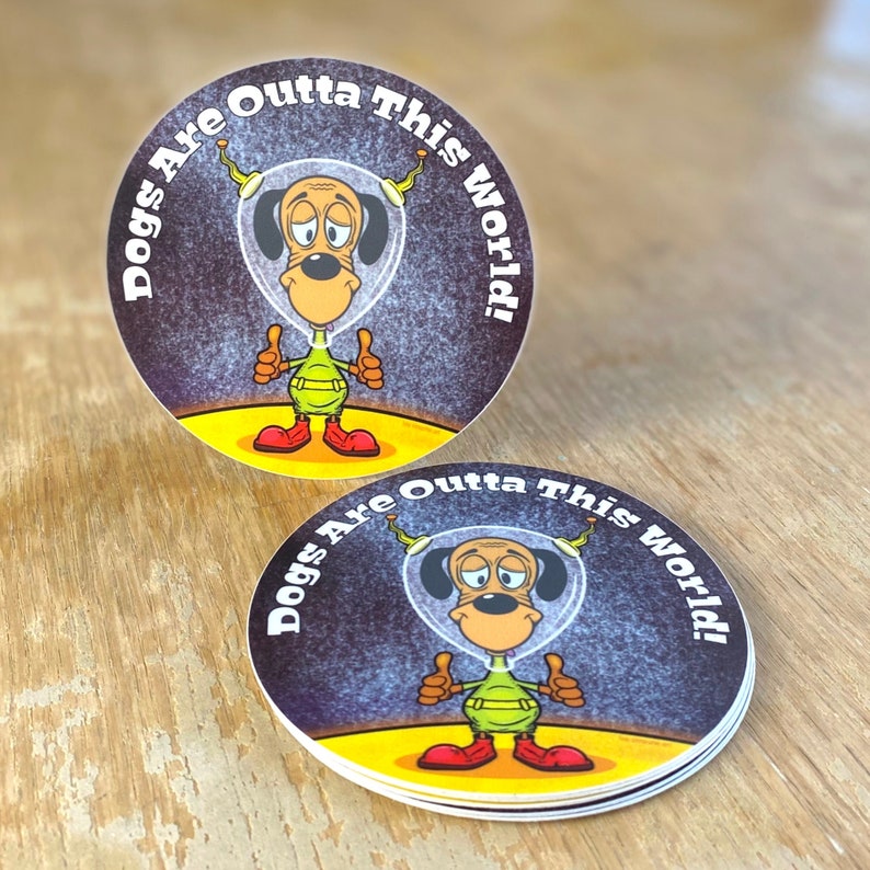 Funny Cartoon Hound Dog Astronaut Sticker with Thumbs Up zdjęcie 2