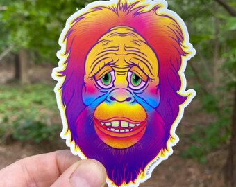 Colorful Bigfoot Face: Hide & Seek Champ - Vinyl Decal for Laptop, Phone, Car (4")