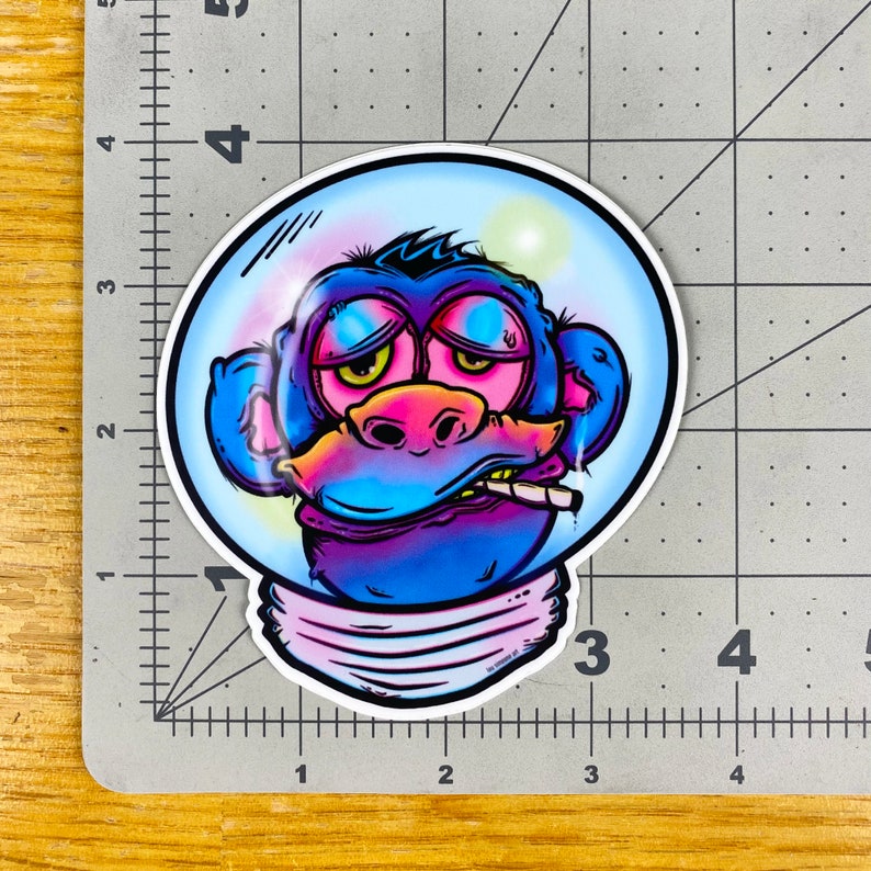 Trippy Space Chimp Smokes Blunt Stoner Monkey Sticker image 8