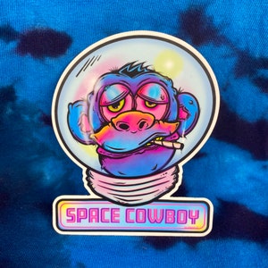 Trippy Space Chimp Smokes Blunt Stoner Monkey Sticker With Lettering