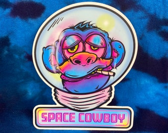 Trippy Space Chimp Smokes Blunt - Stoner Monkey Sticker