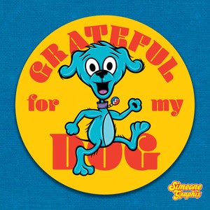 Grateful Dead Inspired Sticker Blue Dancing Dog, Grateful For My Dog Orange