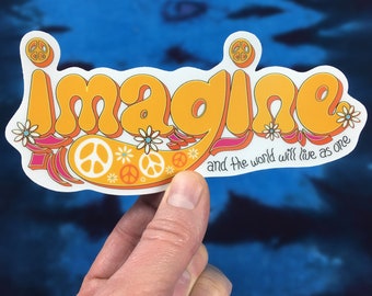 John Lennon Imagine Vinyl Sticker | The Beatles | Music Title and Lyric Quote | Classic Rock Laptop Sticker | Car Window Sticker