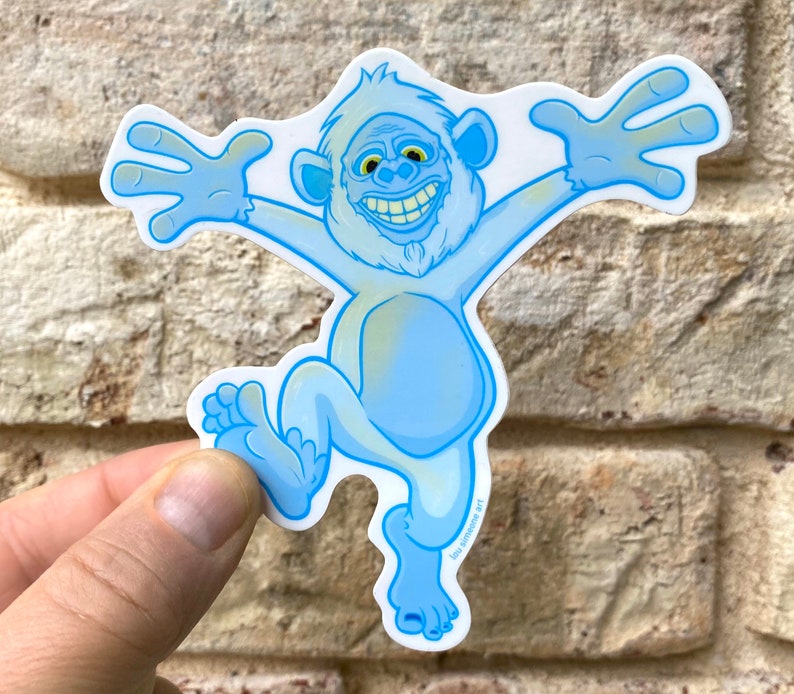 4 Dancing Blue Yeti Sticker Bigfoot's Pal, Abominable Snowman Decal image 1