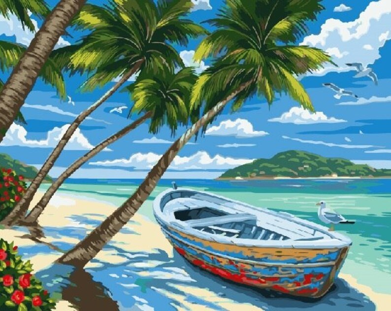 Diamond Painting Kit Beach With Palm Trees Marine Theme Etsy