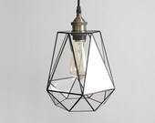 Glass chandelier for Home and Cafe in industrial style, Geometric lamp, Black pendant light, Industrial interior design
