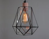 Geometric glass pendant light with Edison lamp, loft style chandelier, Restaurant lighting, Industrial home decor, retro bulb lamp