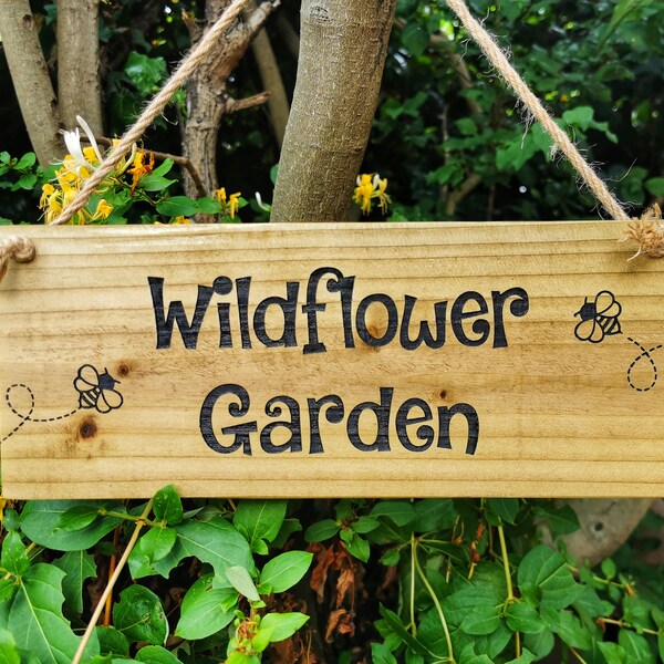 Wildflower garden sign, wildflower sign, allotment sign, garden decor, Rustic, upcycled sign, bee garden butterfly garden, flowers garden