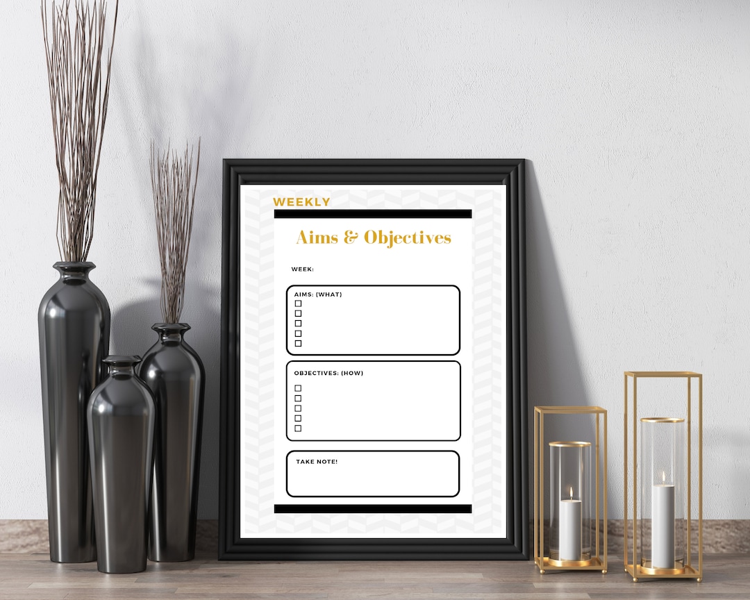 Weekly Aims and Objectives Planner Template, Goals Planner, Goal ...