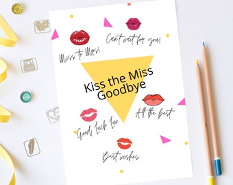 ミス・グッバイにキス、リップスティックプリント、ヘンパーティープリント、独身パーティー、花嫁の仲間、ヘンパーティーの記念品、記念品、花嫁への贈り物、ヘンパーティーへの贈り物