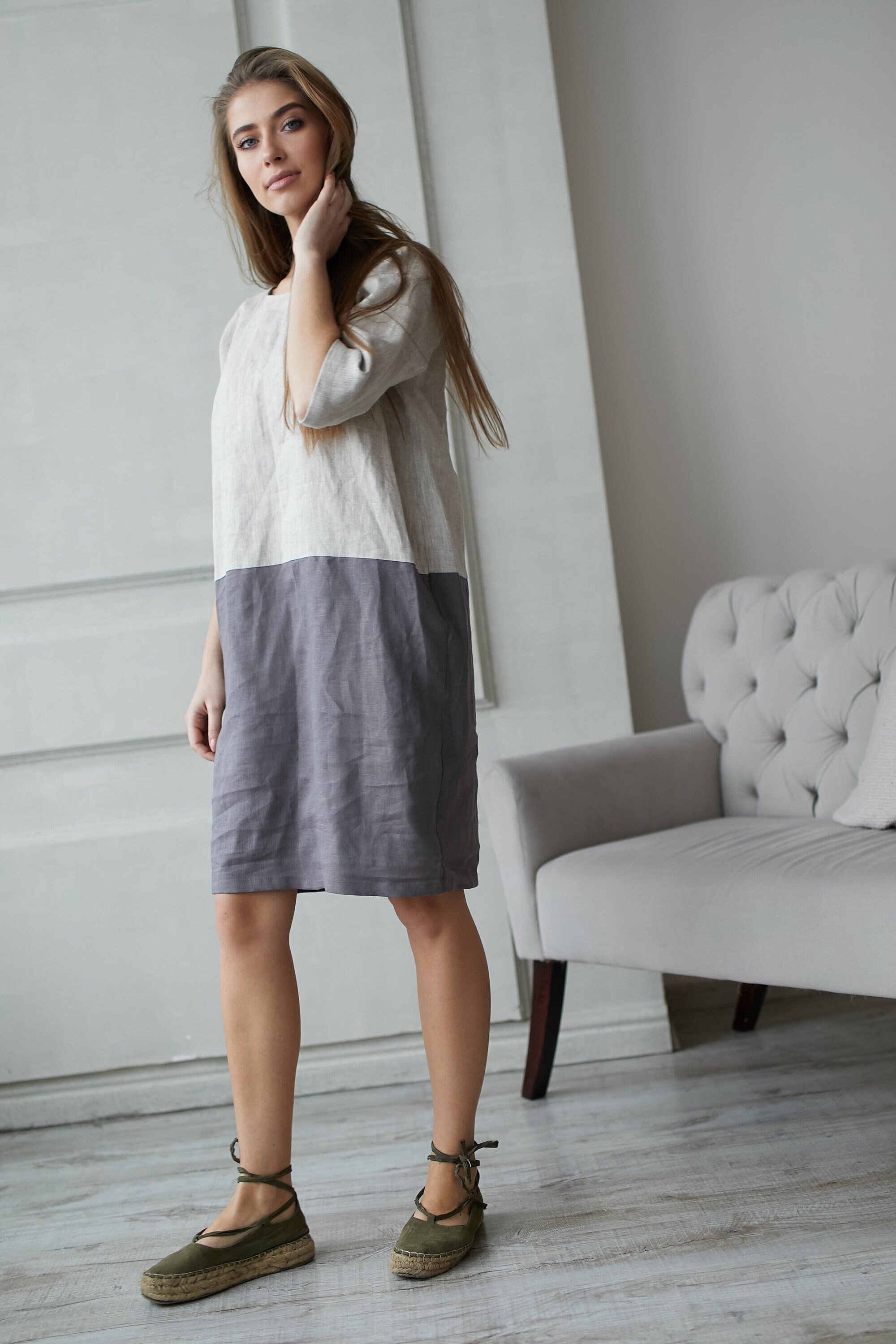 Women casual linen dress / linen tunic / oversized linen flax Etsy