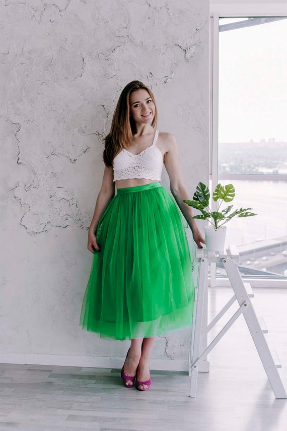 Falda de tul Falda de midi verde adulto - Etsy México